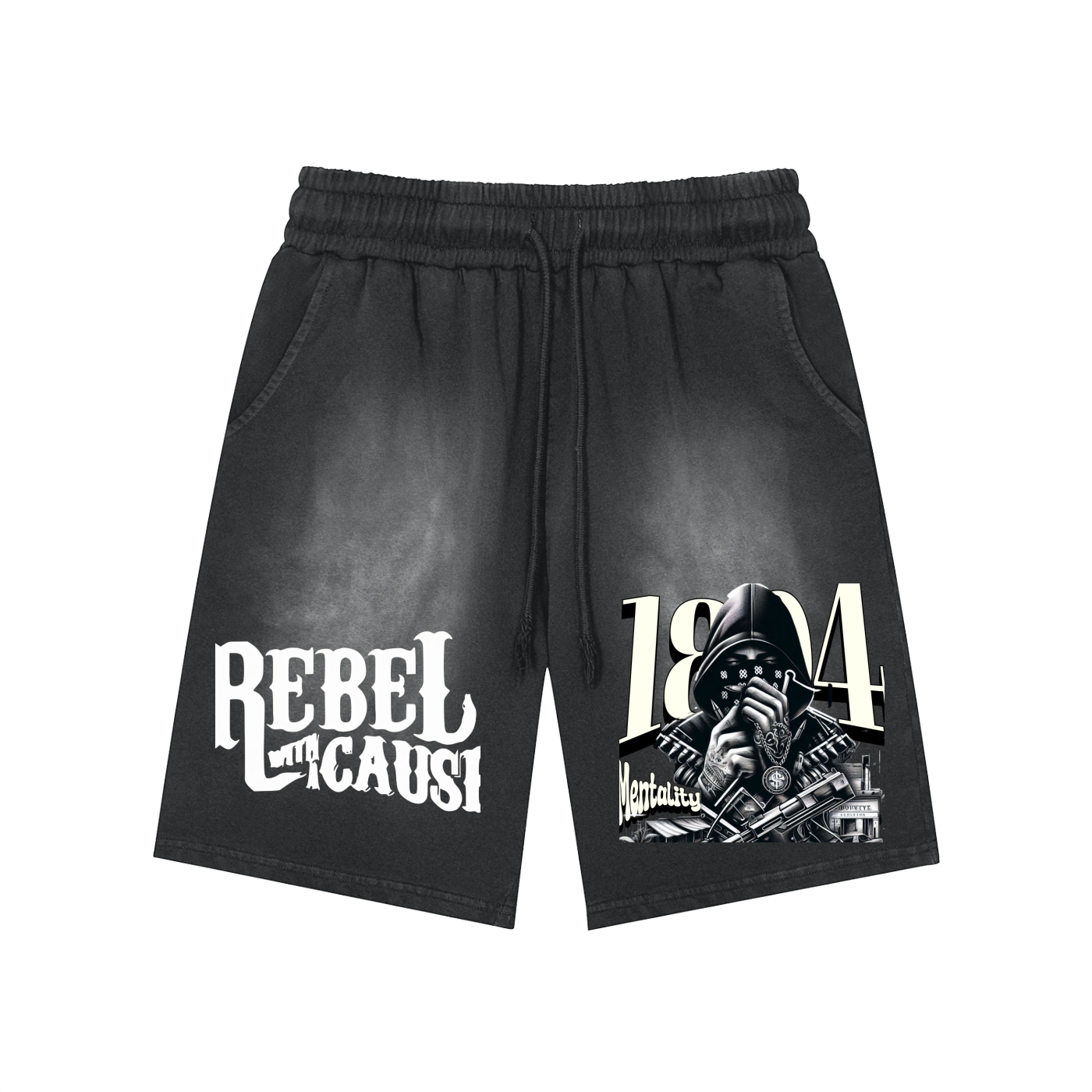 Rectangle Patch Monkey Washed Shorts - 360 GSM