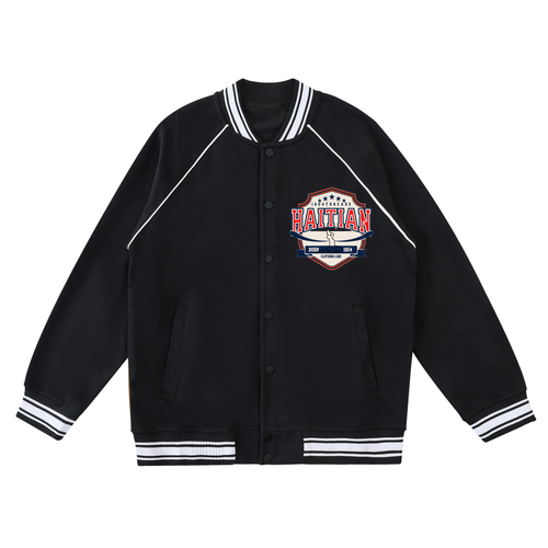 Contrast Trim Raglan Varsity Jacket