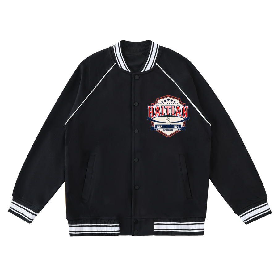 Contrast Trim Raglan Varsity Jacket