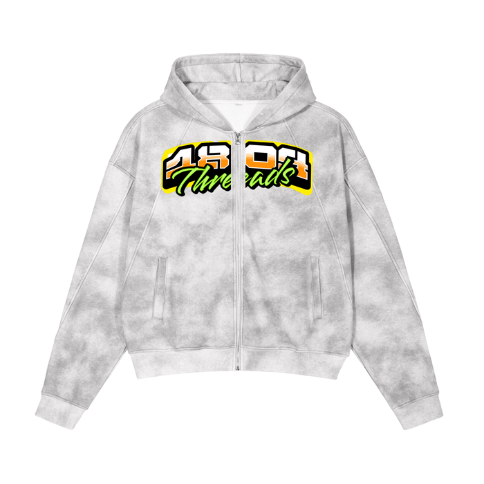 Dirty Washed Boxy Zip-up Fleece Hoodie lifestyle