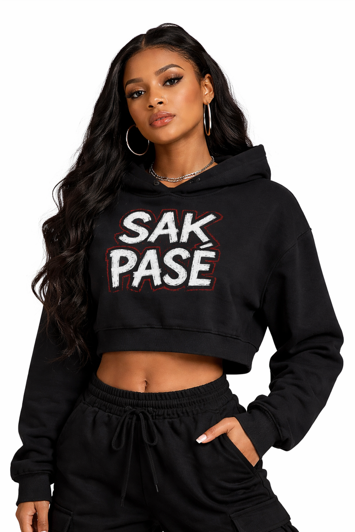 Sak Pasé woman Cropped Statement Hoodie lifestyle